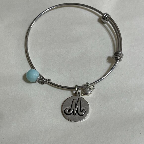 4 Monogramed "M" Bracelets Adjustable Bangle Stackable Silver Tone - Picture 4 of 7
